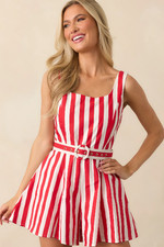 Prosperina NEW Red White Stripe Belted Flared Leg Preppy Trendy Romper size L picture
