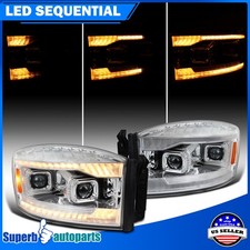 Projector Headlights For 2006-2008 Ram 1500 Switchback Amber LED+Sequential DRL picture