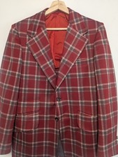 Vintage Sears Travelknit II Red Plaid 70s Blazer Size 40R picture