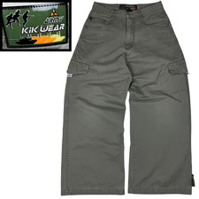 Vintage 90s Army Kikwear Pants 31 Baggy Wide Leg Green Skater Y2K Retro Cargo picture