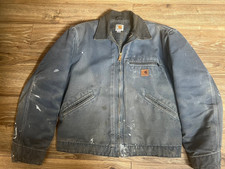 VTG Carhartt J97 Duck Canvas Blanket Lined 2 Tone Detroit Jacket Distressed MED picture