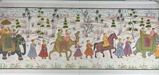 Indian Hand Painted Royal Procession On Silk Fabric Elephant 61 x 21 picture