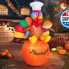 Dawdix 6 FT Thanksgiving Inflatable Turkey LED Lights, Funny Chef Turkey picture