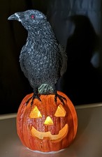 Halloween Spooky Raven Crow Jack O Lantern Light Up Pumpkin LED Tealight Decor picture