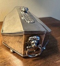 Antique Armorial 19th c. Sheffield Silver Plate Double Inkwell Sarcophagus Lid picture