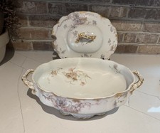 Vintage Haviland Limoges Porcelain Dainty Flower Covered Oval Casserole picture