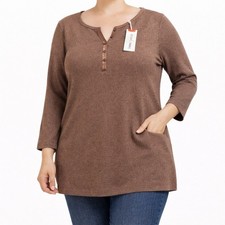 NWT Croft & Barrow Ribbed Henley Top Cocoa Heather Large picture