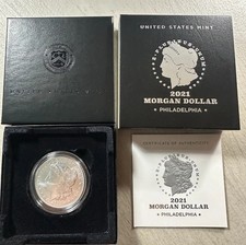 US Mint 2021 P - Uncirculated Silver Morgan Dollar in Original Box & COA - 21XE picture