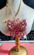 Rare Betsey Johnson Hot Pink Butterfly And Pink Bow Necklace picture