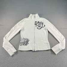 Y2K Roxy Jacket Womens Small White Track Floral Full Zip Logo Surf Skate Tattoo picture