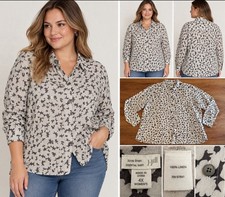 J.Jill Love Linen Essential Shirt Womens 4X Floral Print 100% Linen NWT picture