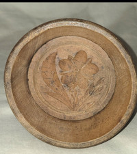 Antique 19th C. Carved Wooden Butter Mold/Press Stamp  Flower & Leaf motif picture