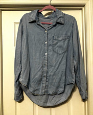 Dazy Women’s Blue Cotton Denim Button-Up Shirt XL Long Sleeve Point Collar picture
