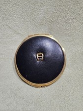 Vintage Authentic Etienne Aigner Black Genuine Leather Compact with 2 Mirrors picture
