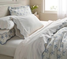 4 pc Threshold Performance 400 TC Embroidery Scalloped Hem Queen Sheet Set NIP picture