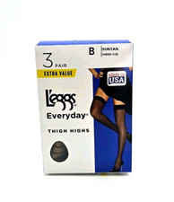 Leggs L'eggs Everyday Thigh Highs Sheer Toe Suntan Size B 3 Pairs *Discontinued  picture
