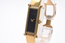 Vintage [Exc+5] GUCCI 1500 Gold Black Dial Bangle Quartz Women's Watch picture