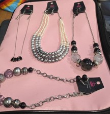 Paparazzi Mixed Fashion Jewelry Lot  4 Necklaces w/Earrings Silver & White picture