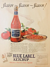 Vintage 1925 BLUE LABEL Tomato Ketchup Kitchen Art Décor 20's Print Ad picture