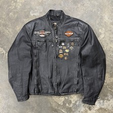 Vintage 1998 Harley Davidson 95th Anniversary Leather Jacket Mens L Pins Patches picture