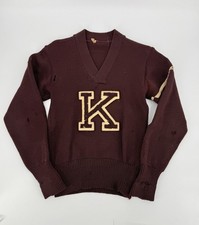 Vintage 1930s NRA Letterman Varsity Sweater Knit Wool Maroon Thrashed Antique picture