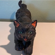Vintage Papier-Mâché Black Cat Stalking Sculpture Folk Art Figure 19