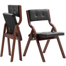 Uimoso Wooden Folding Chairs with Leather Cushion & Wooden Frame Black Set of 2 picture