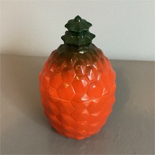 Vintage Hazel Atlas Pineapple Milk Glass Jar with Lid, Orange Green White picture