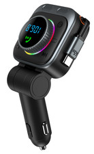 72W Retractable Bluetooth FM Transmitter & Car Charger  USB-C + USB-A Hands-Free picture