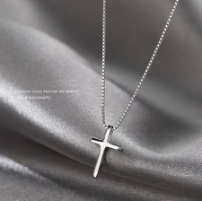 Small Plain Cross Pendant Necklace in SOLID 925 Sterling Silver Chain picture