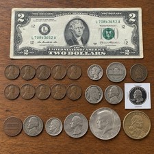 25pc Old US Coin Estate Lot 2 Silver Coins Indian Head Buffalo Wheat Cents picture