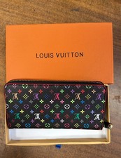 Black Multicolor Monogram Zip Around Women's Long Wallet Clutch  picture