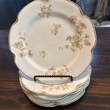 6 Antique Haviland Limoges France Plates Pink Roses & Gold Trim Schleiger 49 EUC picture