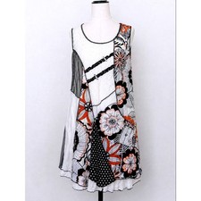 Vintage Concept Patchwork Dress Womens L White Black Orange Floral Mixed Media picture