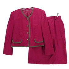BASLER Women's 2-Pice Skirt Set Maroon Red Green Trim Size 14/16 picture