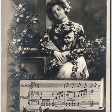 c1900s NPG German RPPC Postcard Woman Portrait Rose Floral Sheet Music Song picture