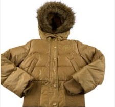 Vnt Y2K Authentic Baby Phat Gold Puffer Jacket Down Fill Faux Fur Hood Sz Small picture