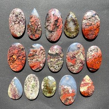 Red & Green Moss agate flat back cabochon -Garden Landscape -Natural Gemstones picture