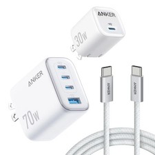 Anker 70W/30W Wall Charger Bundle Foldable Plugs 2 6ft USB C-C Cables picture