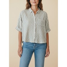 Madewell Oversized Gingham Button Up Shirt Short Sleeve Sage Tan Women’s S picture