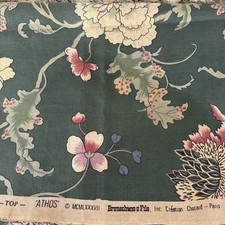 Vtg 1987 Brunschwig & Fils ATHOS Floral Upholstery Fabric olive Green 54” 4 Yds picture