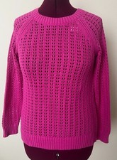 TALBOTS Women's Bright Pink knit croshet sweater 100% cotton Size S NEW picture
