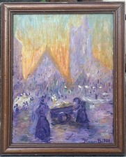 Vintage Oil Painting, Post Impressionist, French Cityscape, Framed, Signed, 1988 picture