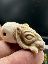 100 BC Very Old Rare Stone Carved Ram Goat Head Amulet Bead Animal Pendant picture
