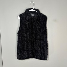 Paula Lishman Sweater Vest Womens M Black Beaver Knit Fur Made Canada picture