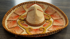 Vintage Pigalle XXXXX Mexican Sombrero Charro Hat Orange Gold Embroidery Velvet picture