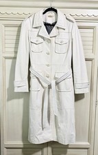 Wilsons Leather Ivory Trench Coat Jacket Women’s Large Vintage Long White Coat picture
