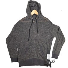 Fishnet Knit Mesh Style Full Zip Hoodie Women's Size M Gray Black NEW Cyber Edgy picture