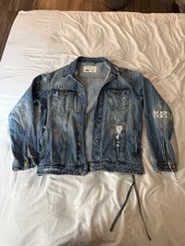 KITH Denim Jacket Light Blue Men's Distressed Embroidered Size S (actual M/L) picture