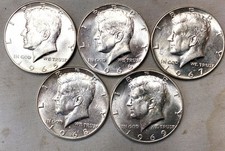 Kennedy Half Dollar 40%Silver Lot of 5, 1965- 1969 Uncirculated, All 3 SMS Halfs picture